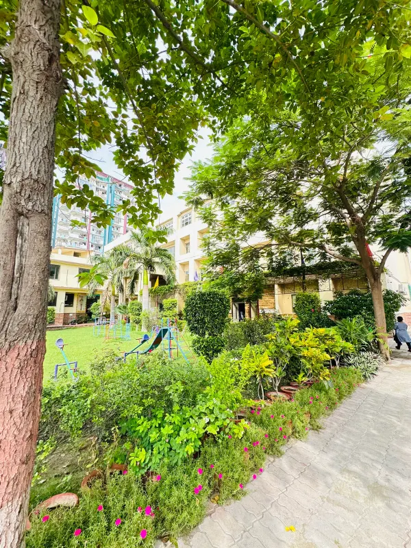 Landscaped garden and play area on campus