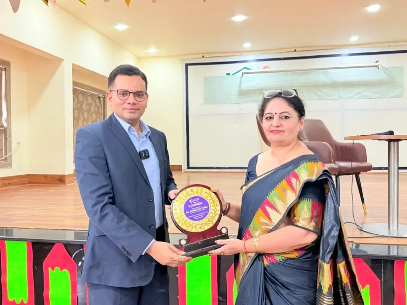 Felicitation of a guest at a school programme